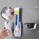 Wall Mount Toothbrush Holder Set — Automatic Toothpaste Dispenser & Cup | Bathroom Organizer