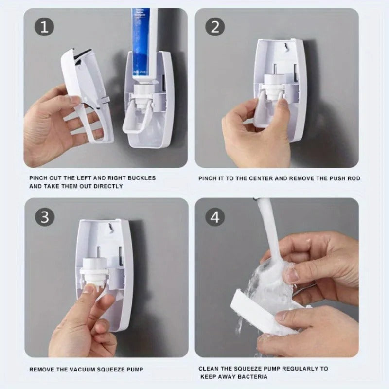 Wall Mount Toothbrush Holder Set — Automatic Toothpaste Dispenser & Cup | Bathroom Organizer