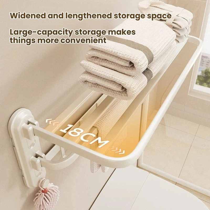 Suction Cup Towel Rack — No Drill Wall Mount | Foldable Rustproof Bathroom Organizer Shelf