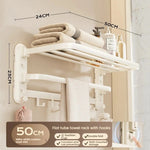 Suction Cup Towel Rack — No Drill Wall Mount | Foldable Rustproof Bathroom Organizer Shelf