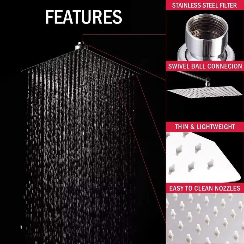 Matte Black Stainless Steel Waterfall Shower Head — High Pressure Large Flow | Bathroom