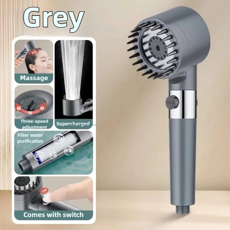 Filtered High Pressure Shower Head — One-Touch Water Stop | Massage Settings | Bathroom