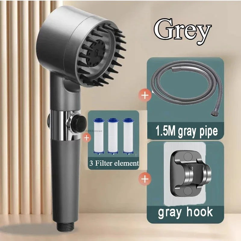 Filtered High Pressure Shower Head — One-Touch Water Stop | Massage Settings | Bathroom