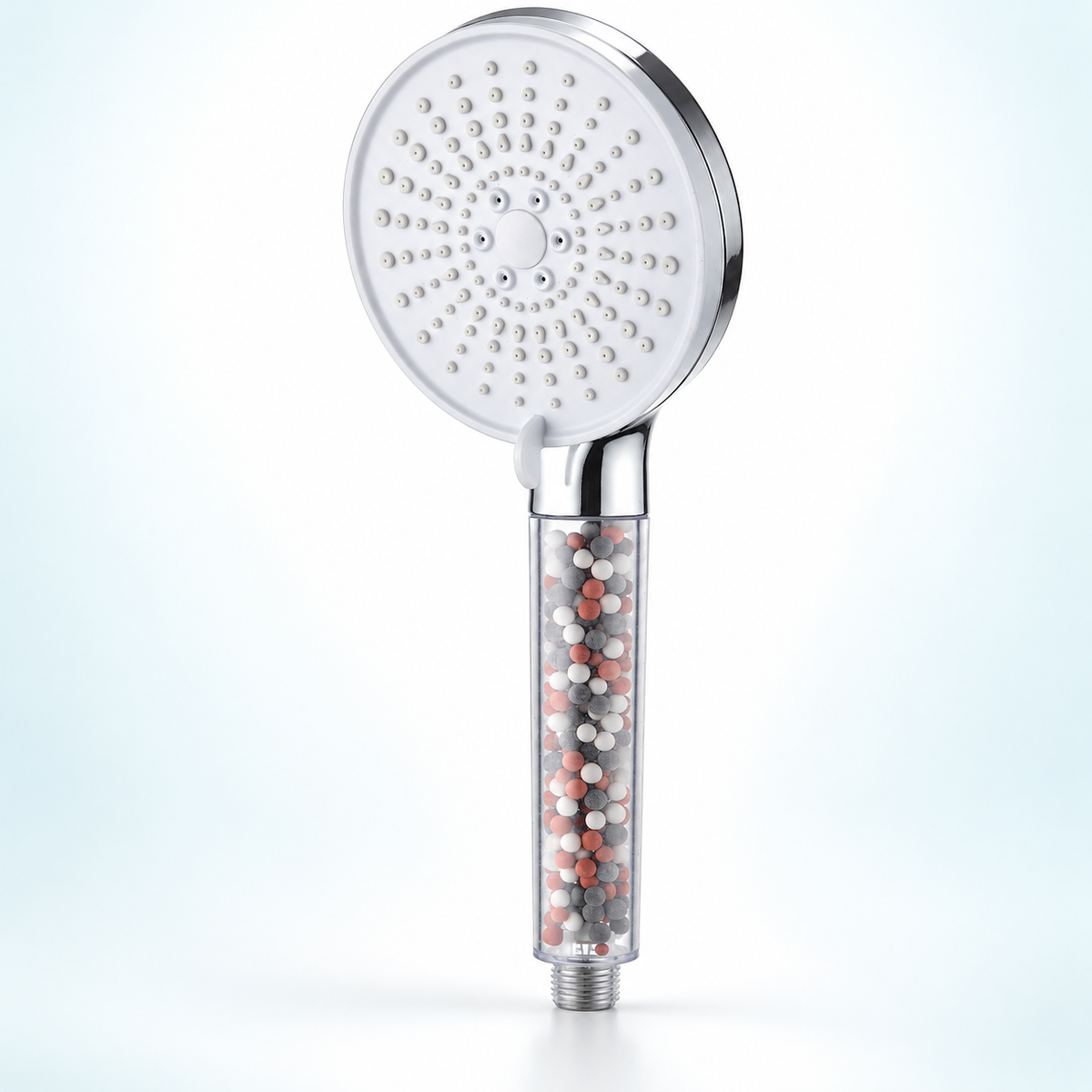 Five-mode bead showerhead - White Spray Face / Chrome