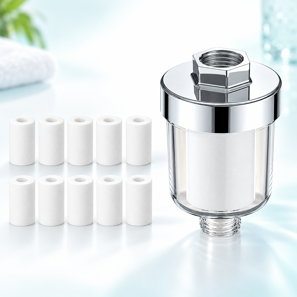 inline shower filter and selected cartridge bundle