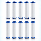 10 blue-cap PP cotton shower filter cartridges, 120 mm overall length