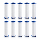 10 blue-cap PP cotton shower filter cartridges, 65 mm overall length