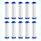 10 blue-cap PP cotton shower filter cartridges, 85 mm overall length