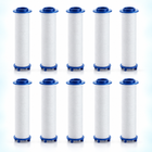 10 blue-cap PP cotton shower filter cartridges, 90 mm overall length