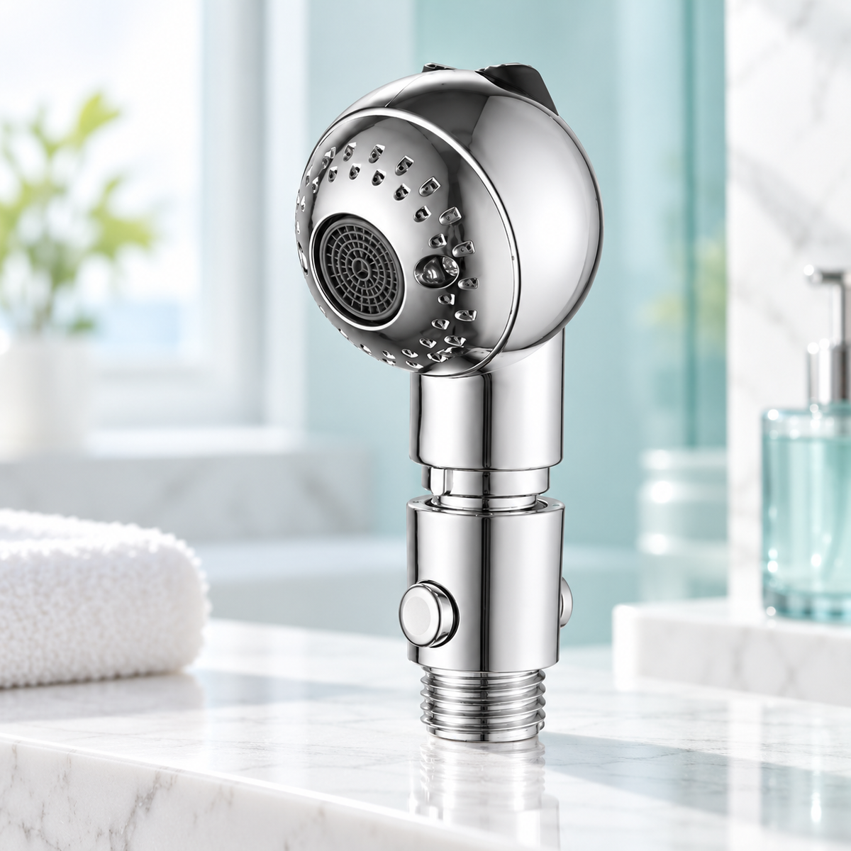 Pure Flow Bath silver compact bath showerhead hero view