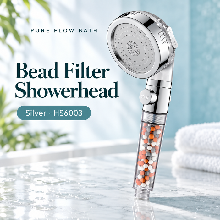 Pure Flow Bath Bead Filter Showerhead — Silver · HS6003
