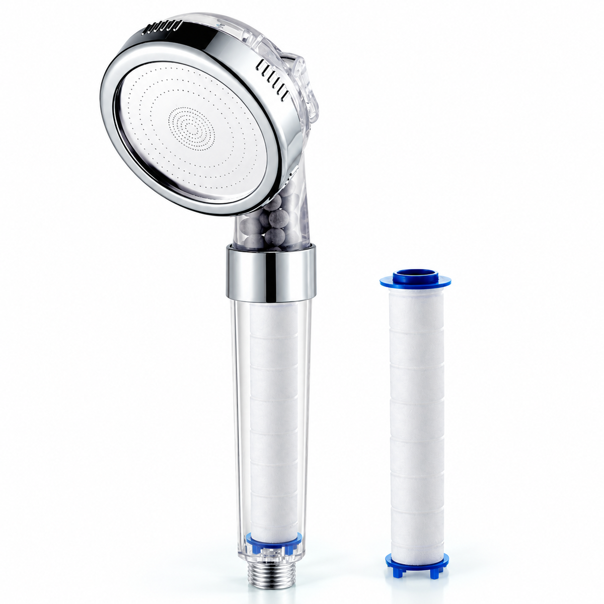3-Mode Filtered Handheld Shower Head with Replaceable Cartridge - Clear - 1 extra PP cartridge
