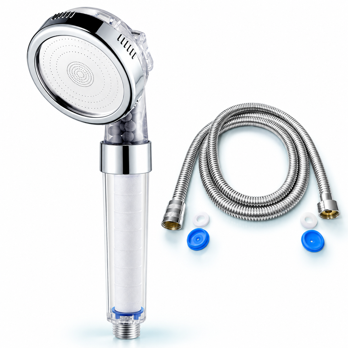 3-Mode Filtered Handheld Shower Head with Replaceable Cartridge - Clear - 1.5 m hose