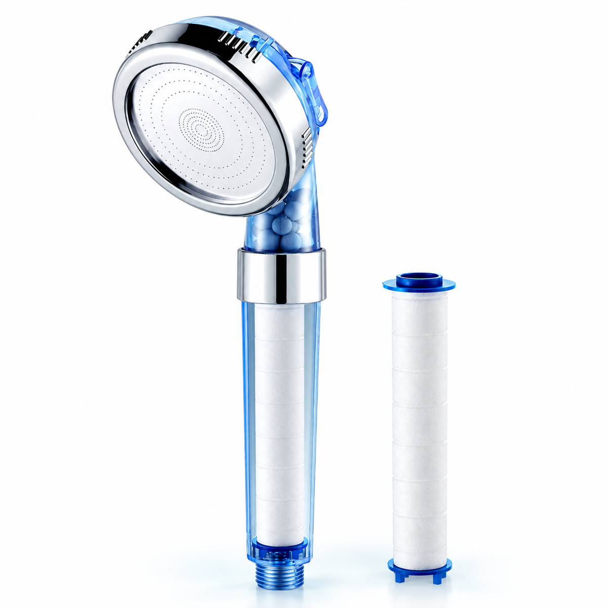 3-Mode Filtered Handheld Shower Head with Replaceable Cartridge - Sky blue - 1 extra PP cartridge