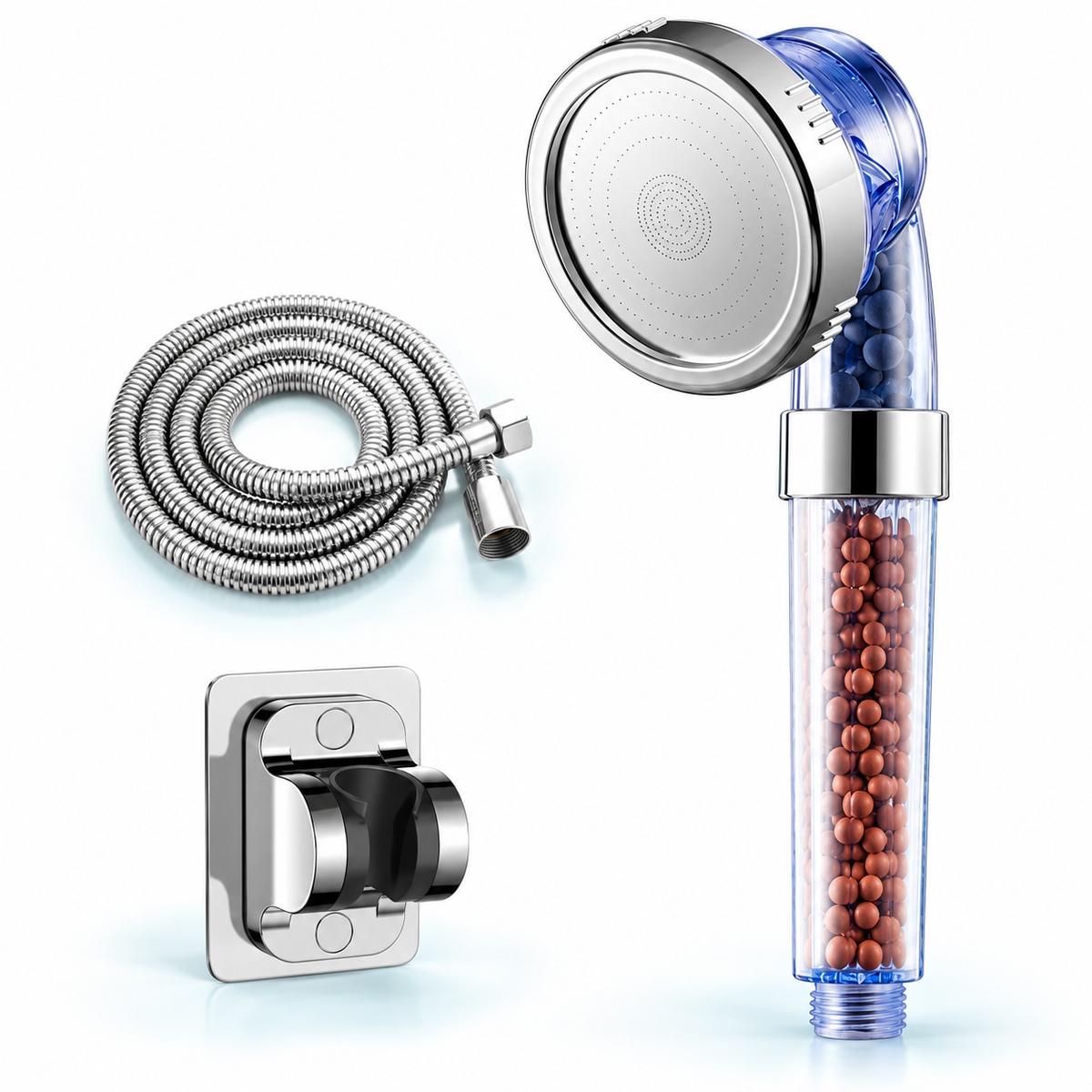 Classic 3-Mode Filter Handheld Shower Head - Sky blue - Bead head + 1.5 m hose + holder