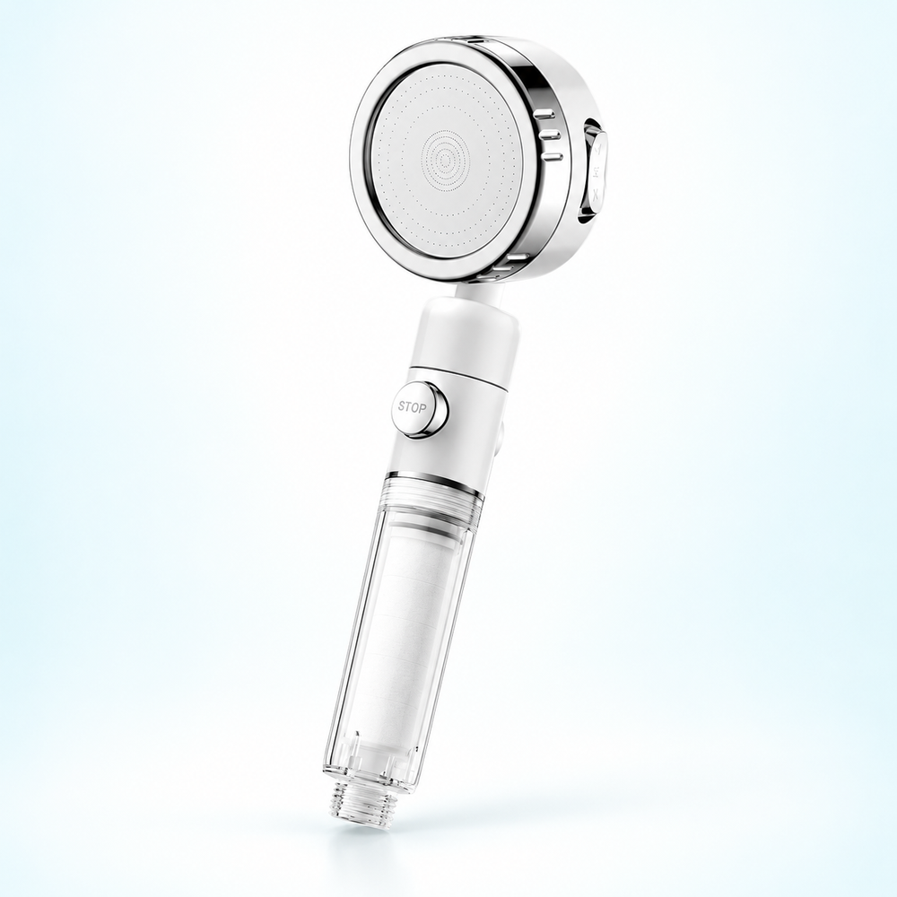 Three-mode clear-handle filtered showerhead - White / Head only