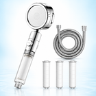Three-mode clear-handle filtered showerhead - Silver / 1.5 m hose + 3 spare filters