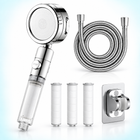 Three-mode clear-handle filtered showerhead - Silver / 1.5 m hose + holder + 3 spare filters