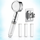 Three-mode clear-handle filtered showerhead - Silver / Holder + 3 spare filters