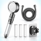 Three-mode clear-handle filtered showerhead - Gray / 1.5 m hose + holder + 3 spare filters
