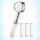 Three-mode clear-handle filtered showerhead - Silver / 3 spare filters