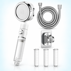 Three-mode clear-handle filtered showerhead - White / 1.5 m hose + holder + 3 spare filters