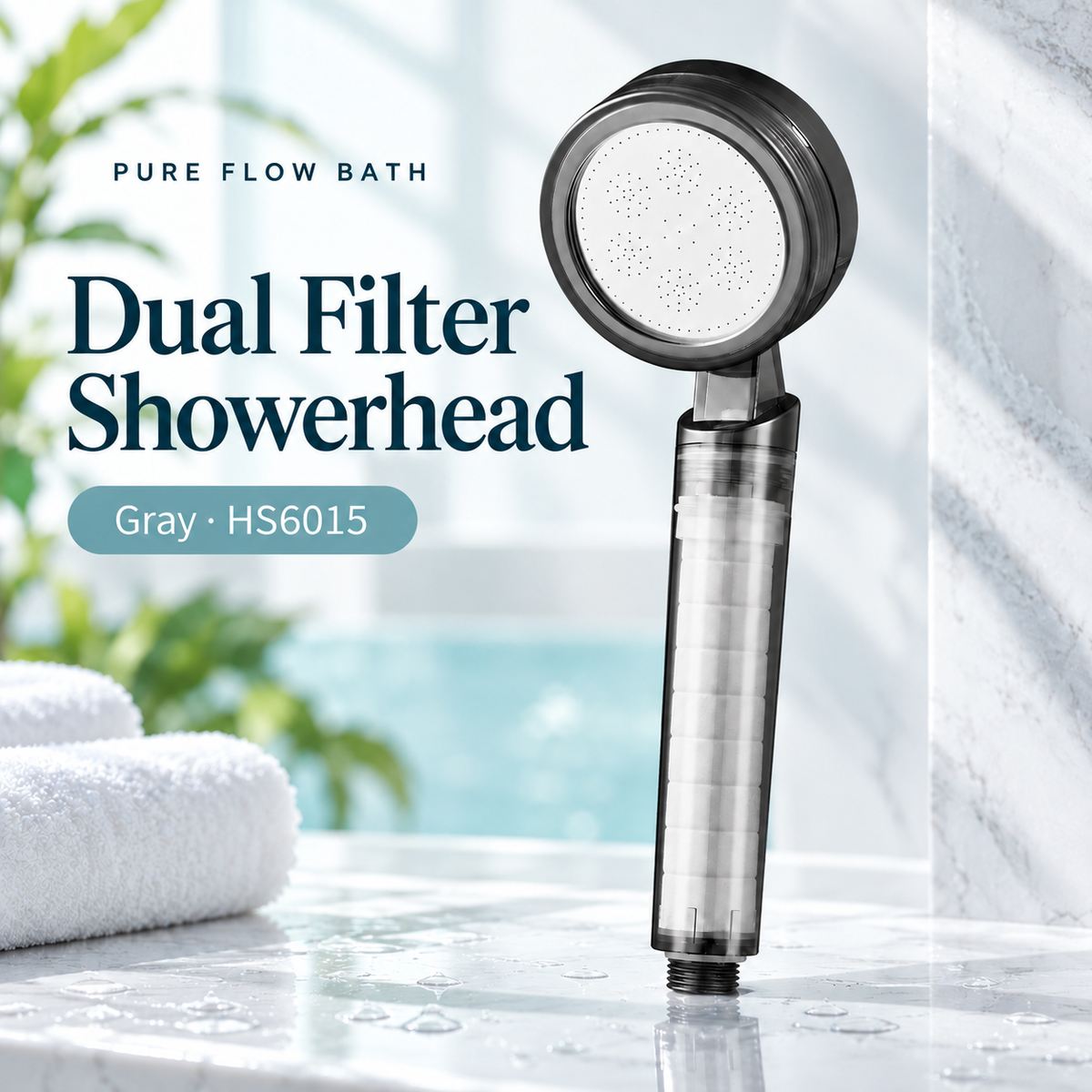 Pure Flow Bath Dual Filter Showerhead — Gray · HS6015