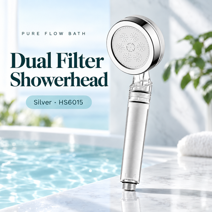 Pure Flow Bath Dual Filter Showerhead — Silver · HS6015