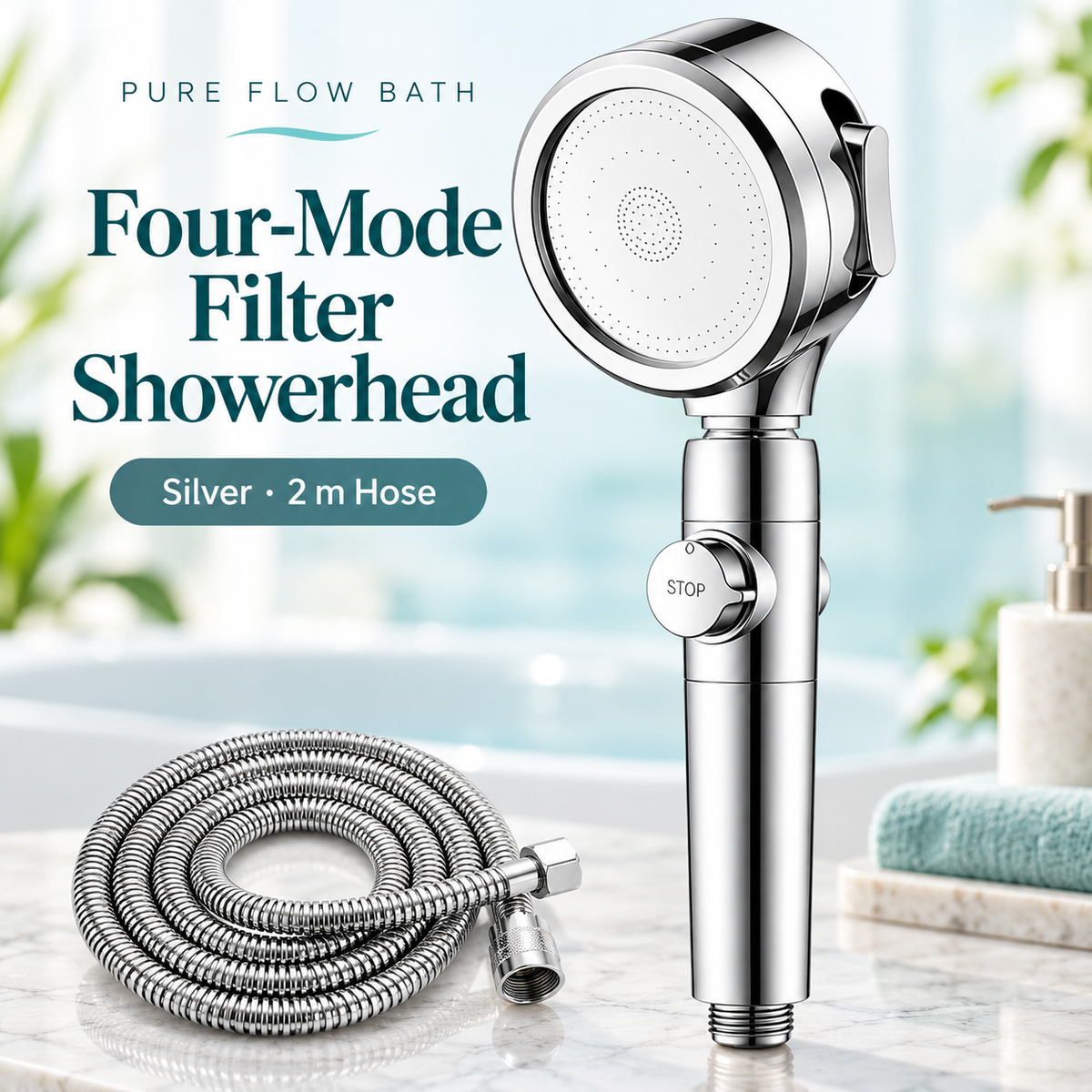 Pure Flow Bath Silver · 2 m Hose