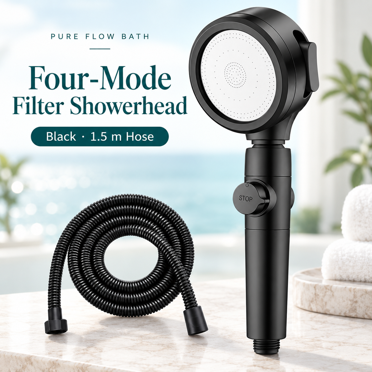 Pure Flow Bath Black · 1.5 m Hose