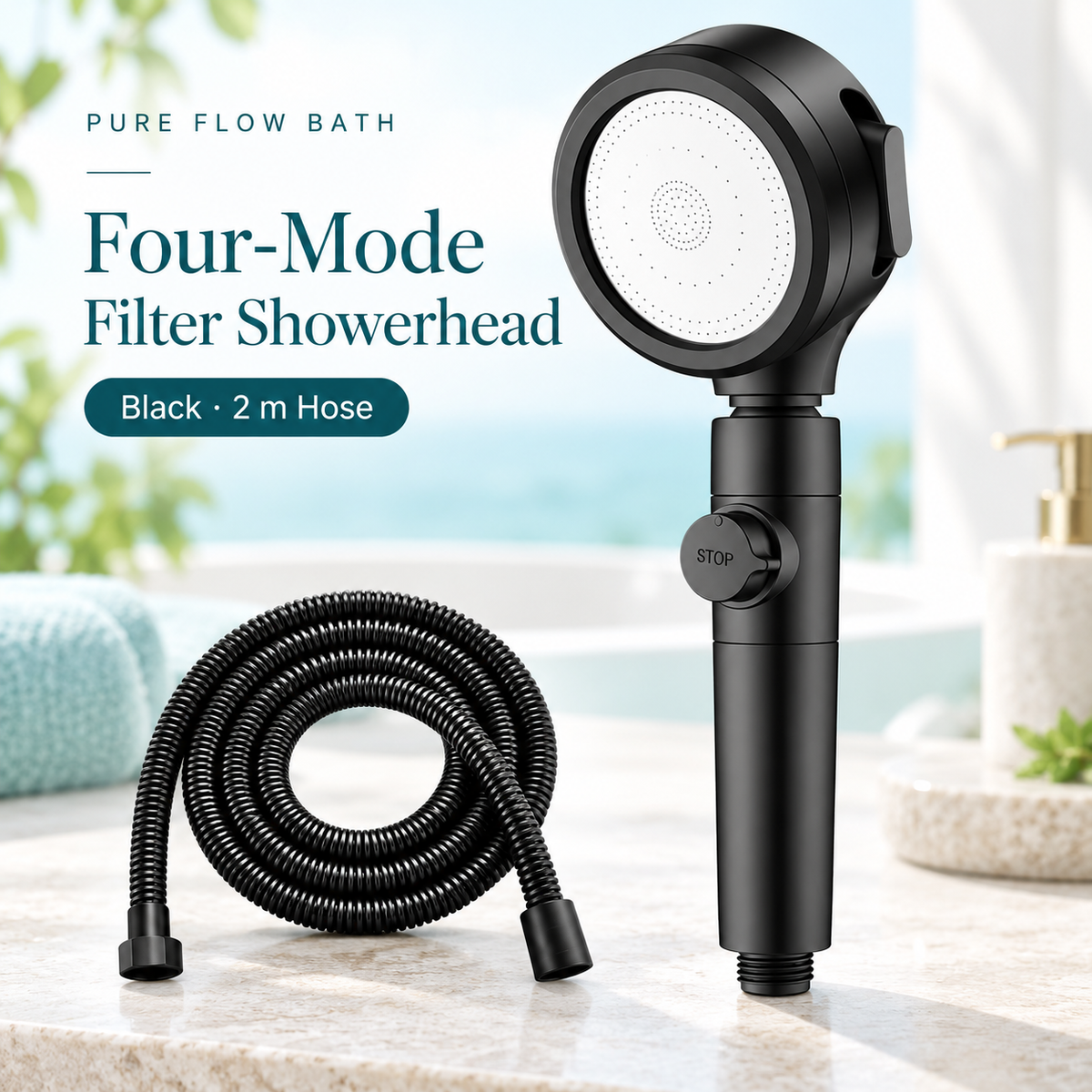 Pure Flow Bath Black · 2 m Hose