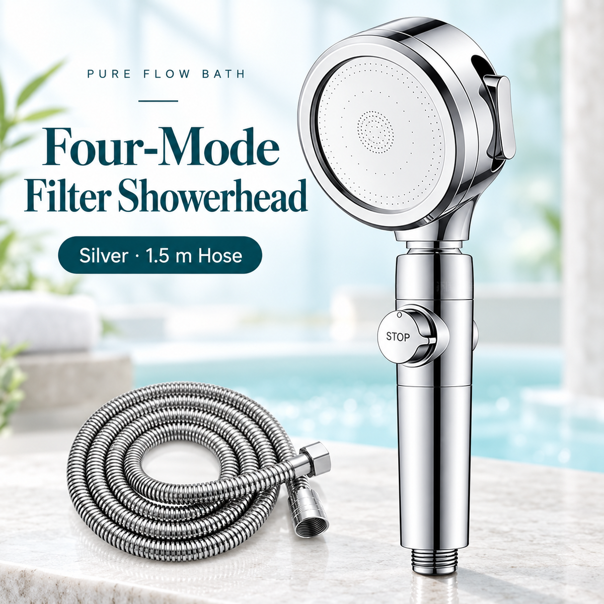 Pure Flow Bath Silver · 1.5 m Hose