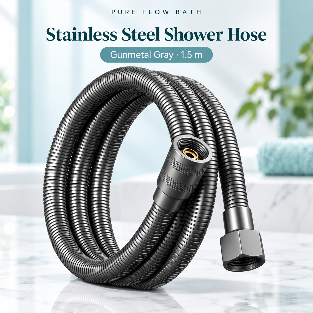 Pure Flow Bath Stainless Steel Shower Hose — Gunmetal Gray · 1.5 m
