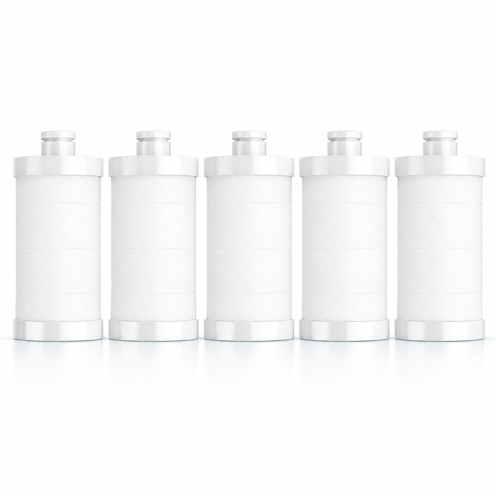 Five white replacement cartridges for inline water filter