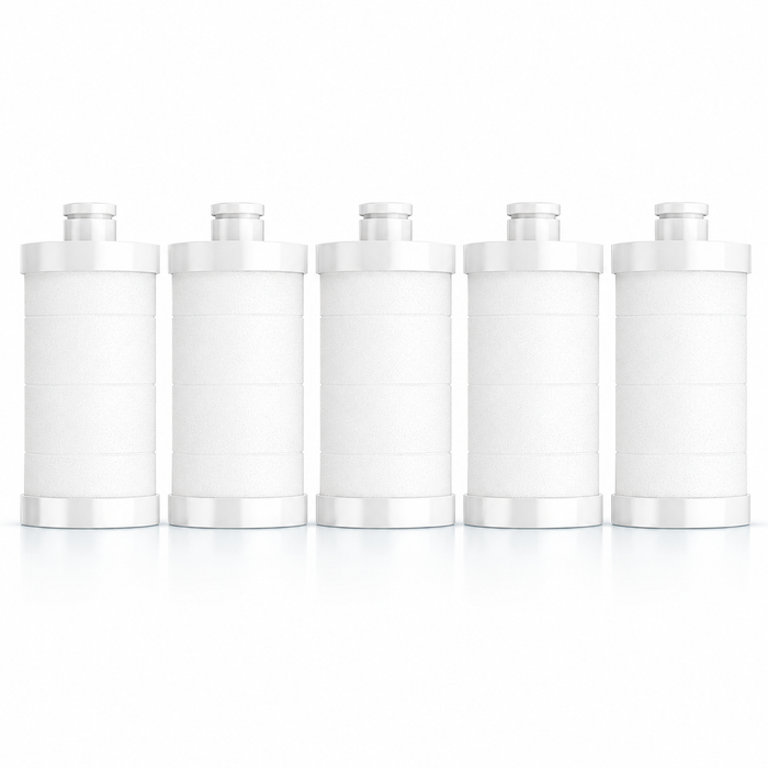 Five white replacement cartridges for inline water filter