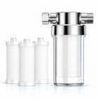 Chrome-finish inline water filter with three spare cartridges