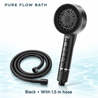 Pure Flow Bath Piano Showerhead — Black, With 1.5 m hose