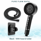 Pure Flow Bath Piano Showerhead — Black, With hose & holder