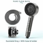 Pure Flow Bath Piano Showerhead — Gunmetal Gray, With hose & holder