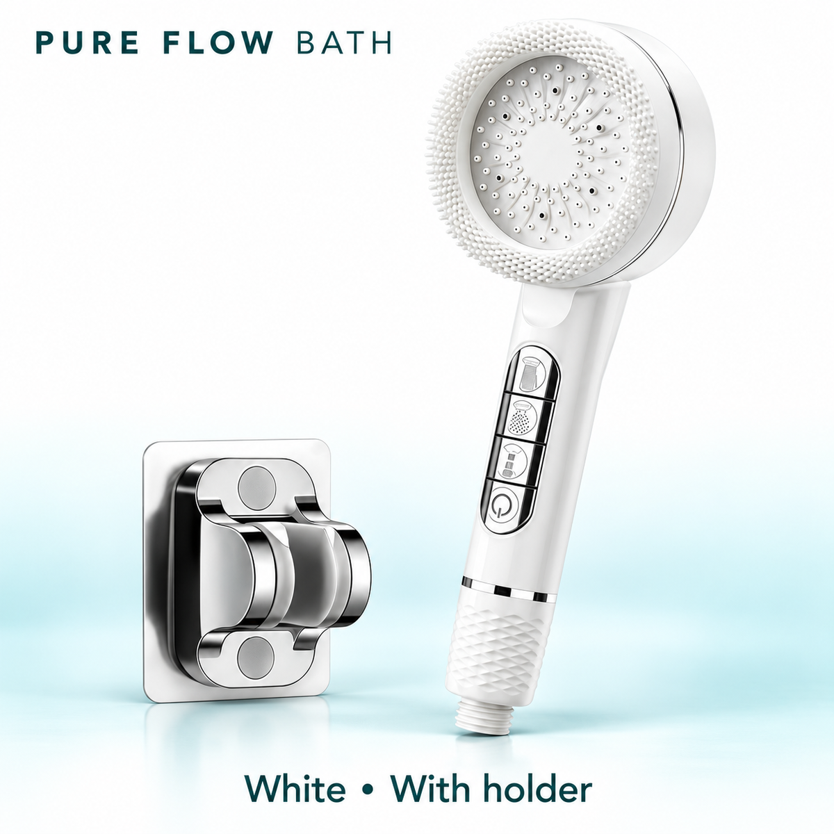 Pure Flow Bath Piano Showerhead — White, With holder