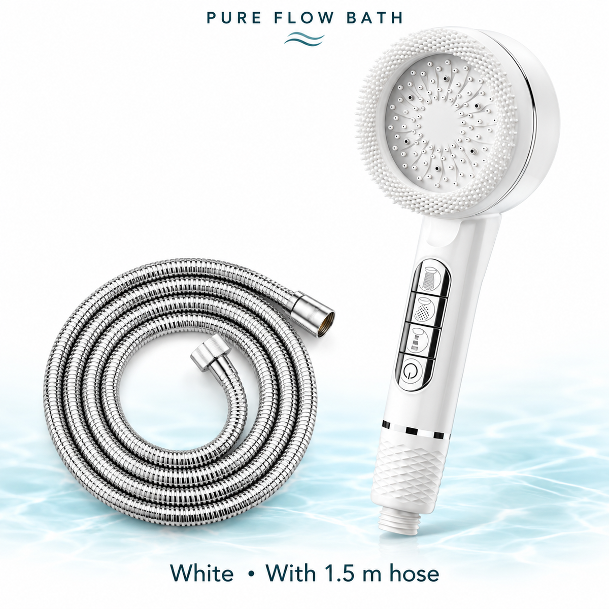 Pure Flow Bath Piano Showerhead — White, With 1.5 m hose