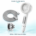 Pure Flow Bath Piano Showerhead — White, With hose & holder