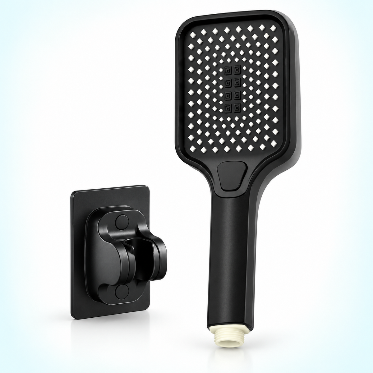 Three-mode rectangular handheld shower head in Black, Head + Holder