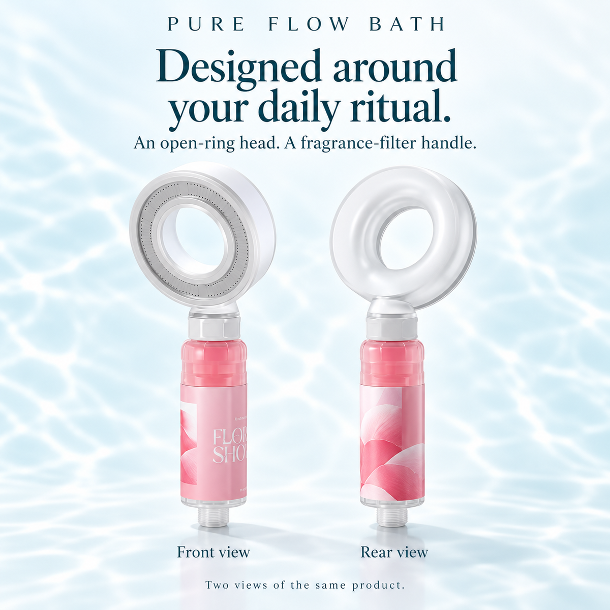 Front and rear views of the same ring showerhead