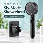 Pure Flow Bath Six-Mode Showerhead — Black — Showerhead + Holder