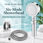 Pure Flow Bath Six-Mode Showerhead — Platinum Silver — Showerhead + 2 m Hose + Holder