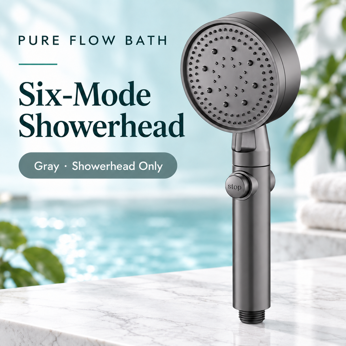 Pure Flow Bath Six-Mode Showerhead — Gray — Showerhead Only