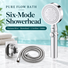 Pure Flow Bath Six-Mode Showerhead — Platinum Silver — Showerhead + 1.5 m Hose + Holder