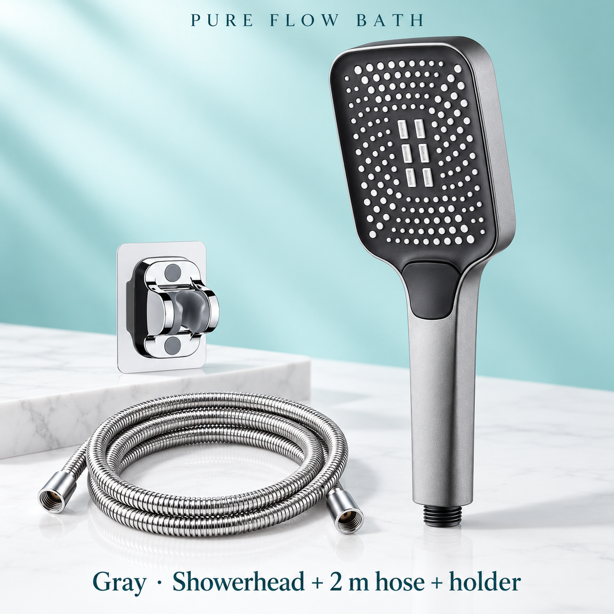 Pure Flow Bath Gray · Showerhead + 2 m hose + holder