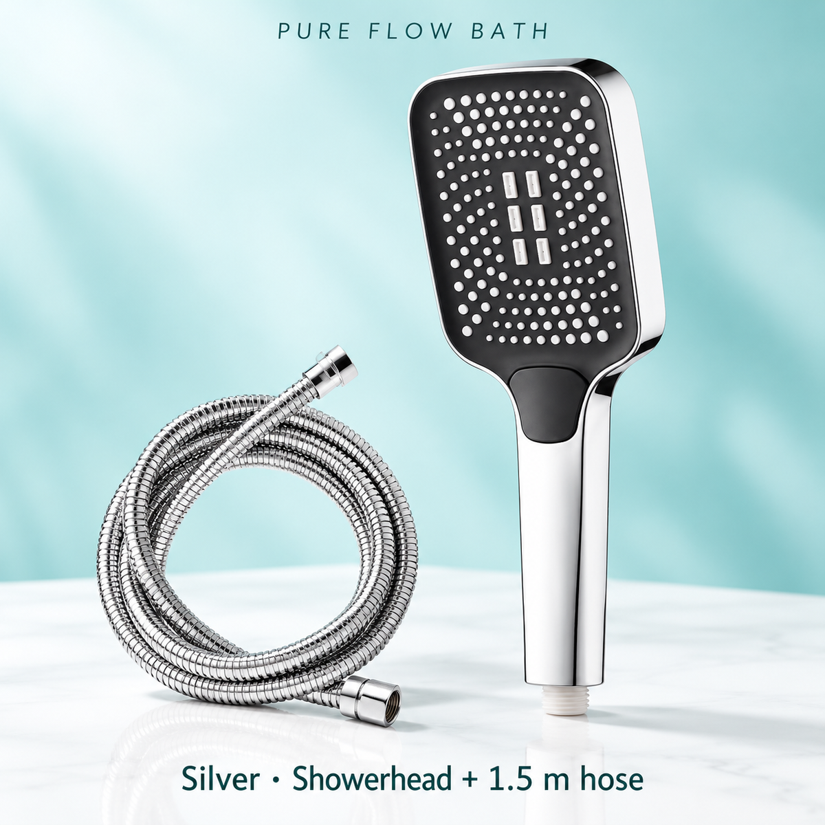 Pure Flow Bath Silver · Showerhead + 1.5 m hose